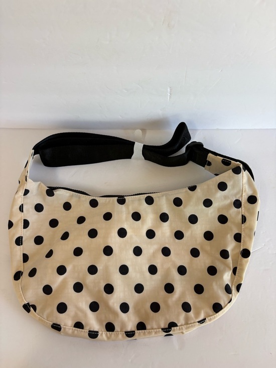 NWT BAGGU BAGGU Medium Nylon Crescent Bag -  Cream & Black Polka Dot - Picture 6 of 13